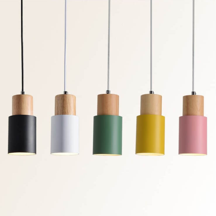 Nordic Wood Pendant Light with Cylinder Shade