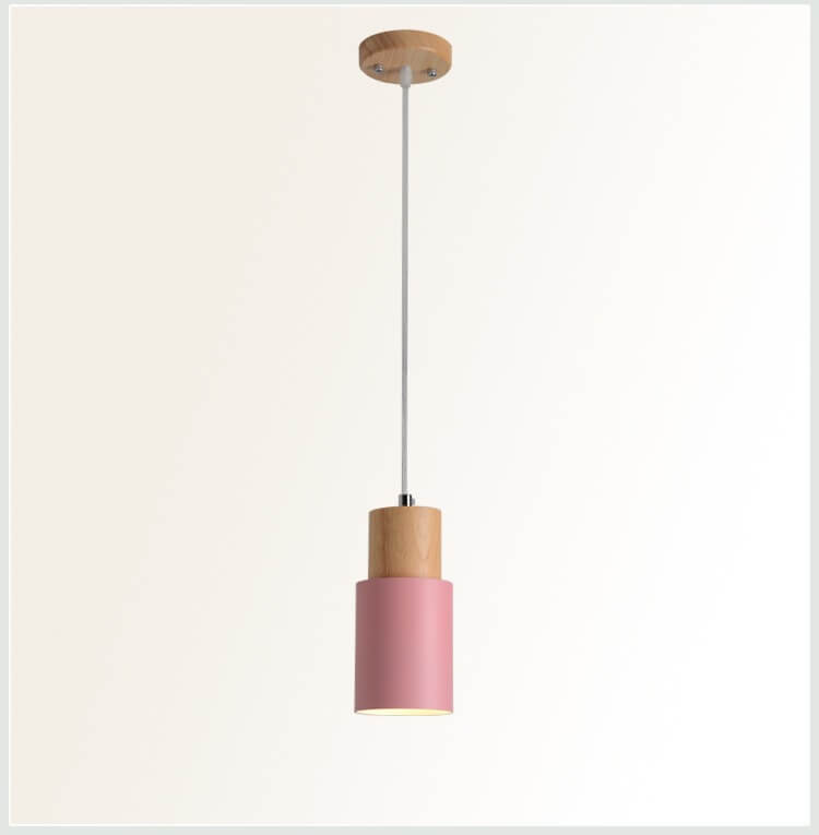 Nordic Wood Pendant Light with Cylinder Shade