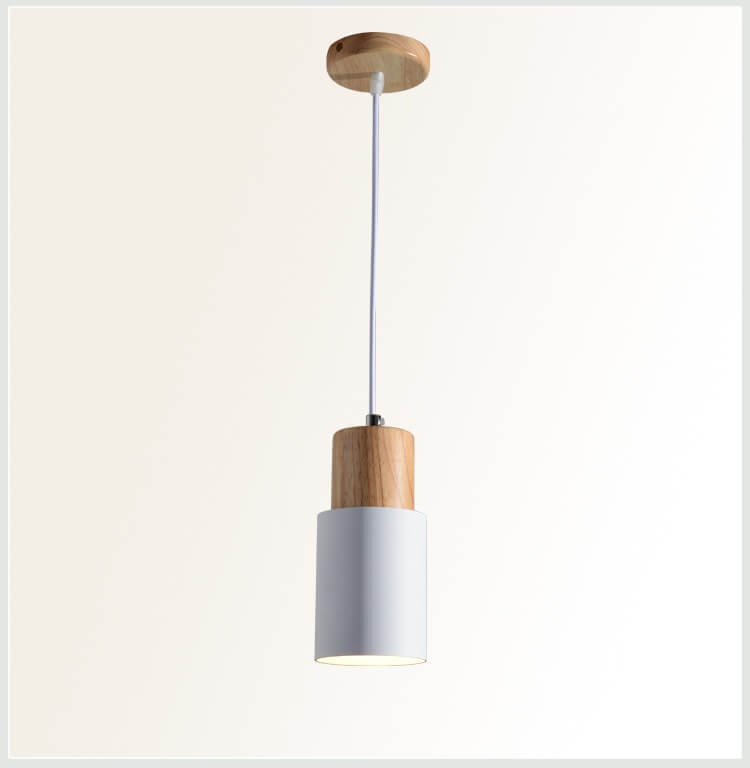Nordic Wood Pendant Light with Cylinder Shade
