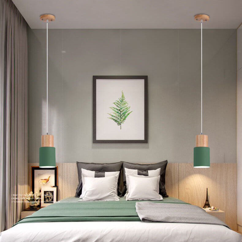 Nordic Wood Pendant Light with Cylinder Shade