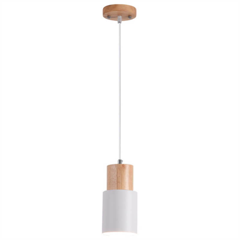 Nordic Wood Pendant Light with Cylinder Shade