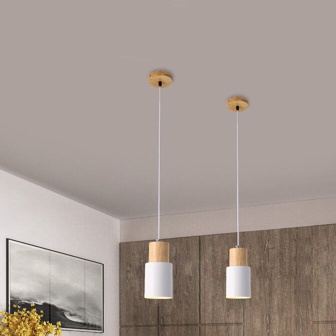 Nordic Wood Pendant Light with Cylinder Shade