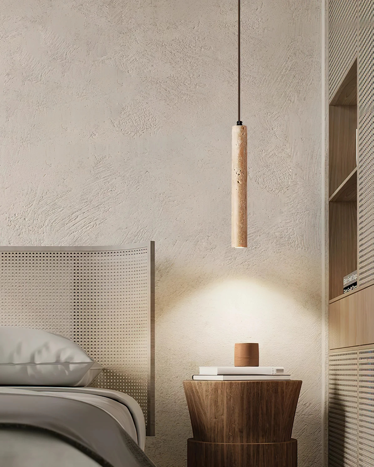 Minimalist Travertine Pendant Light Tube