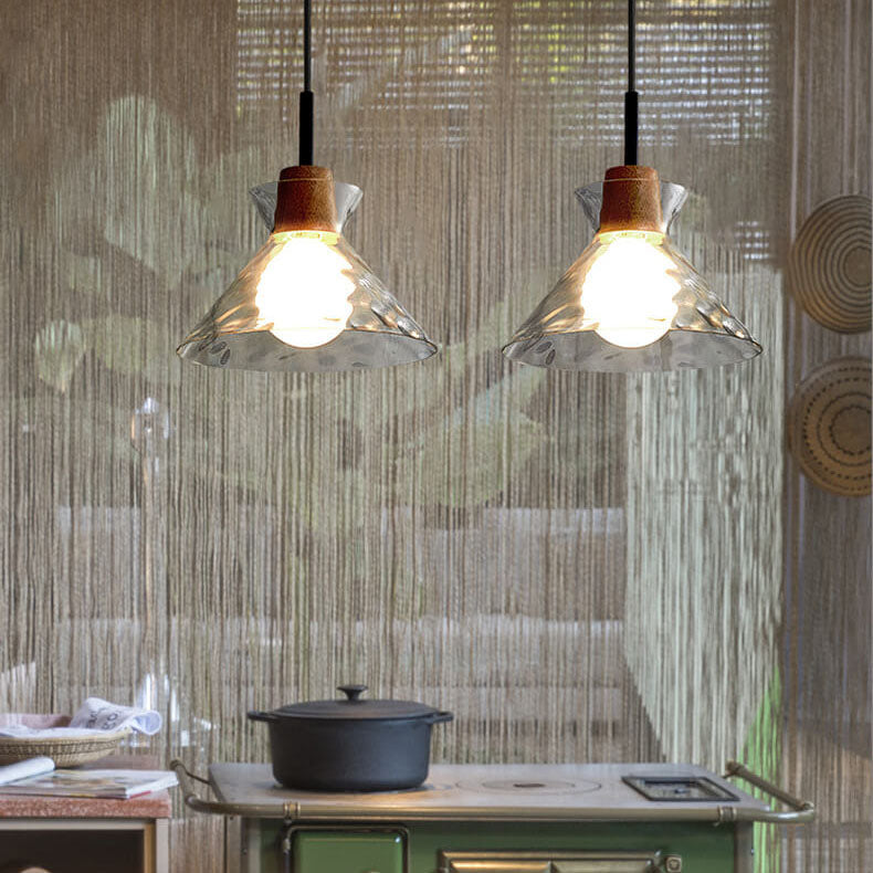 Nordic Glass Pendant Light with Wood Top