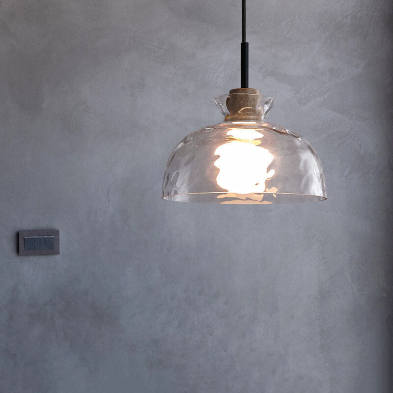 Nordic Glass Pendant Light with Wood Top