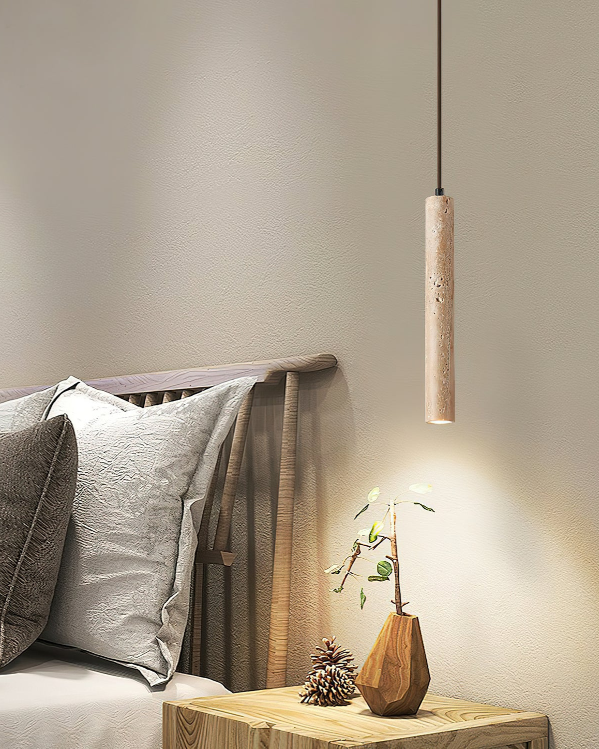 Minimalist Travertine Pendant Light Tube