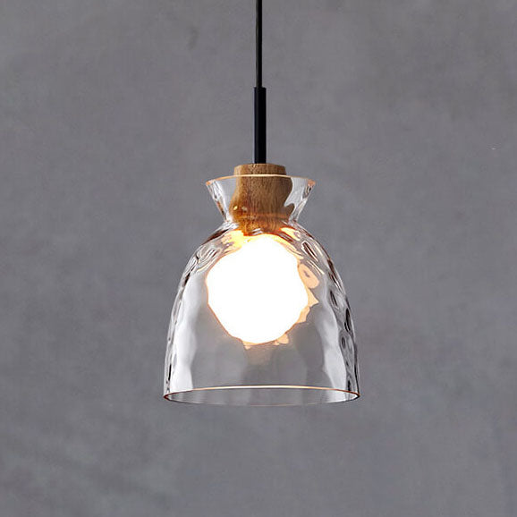 Nordic Glass Pendant Light with Wood Top