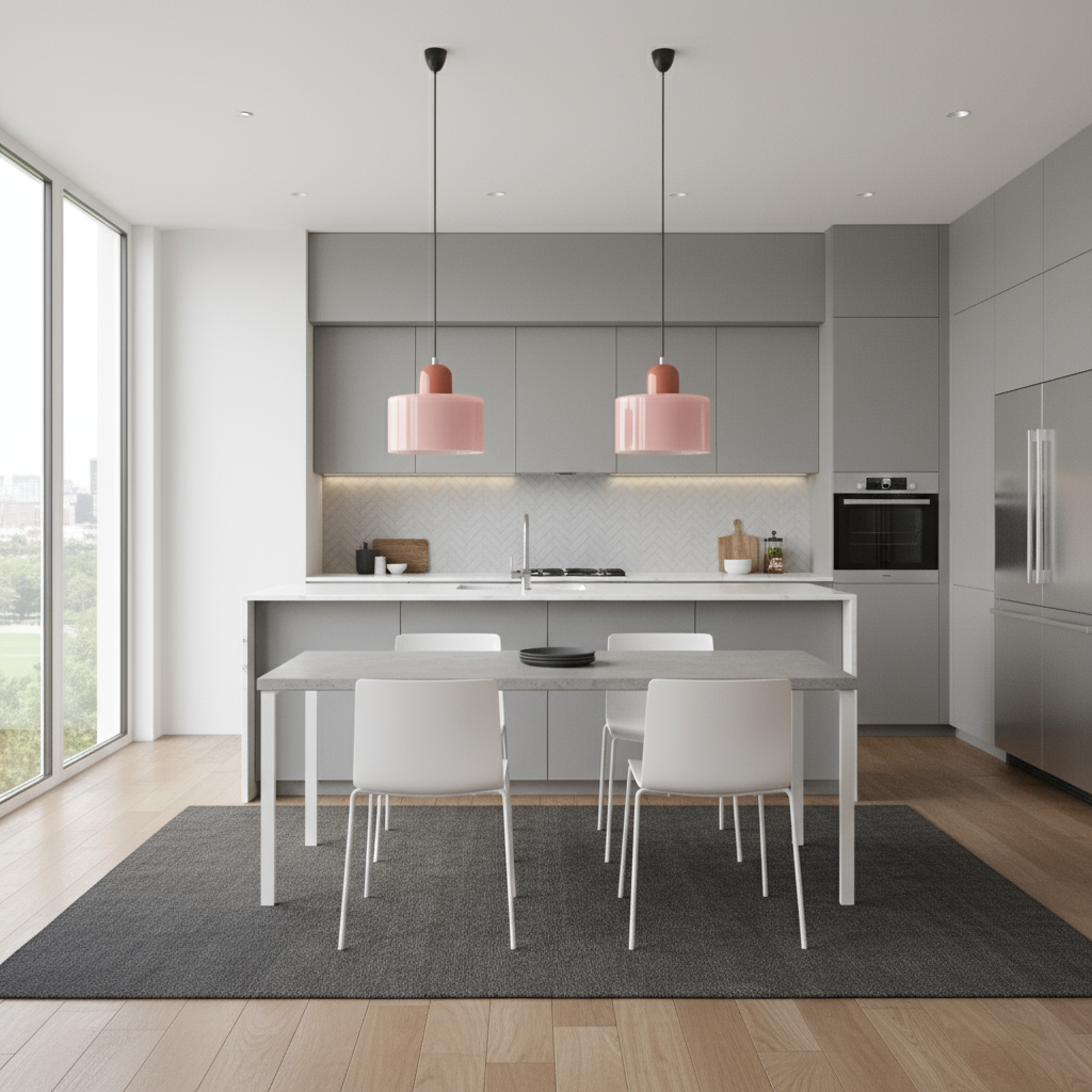 Bauhaus Glass Pendant Light with Iron Accent