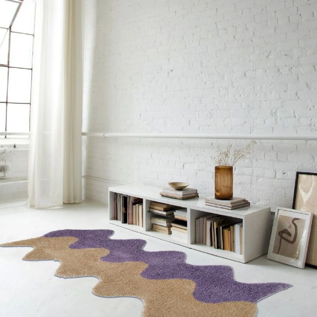 Abstract Color Block Rug with Wavy Design