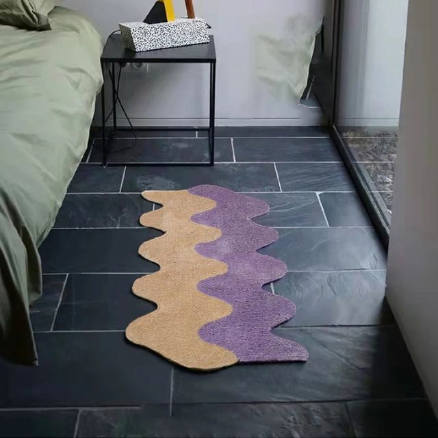 Abstract Color Block Rug with Wavy Design