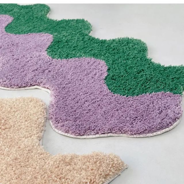 Abstract Color Block Rug with Wavy Design
