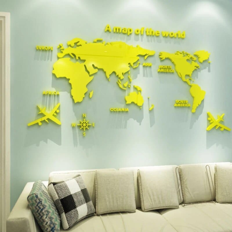 Acrylic World Map Wall Art with Compass