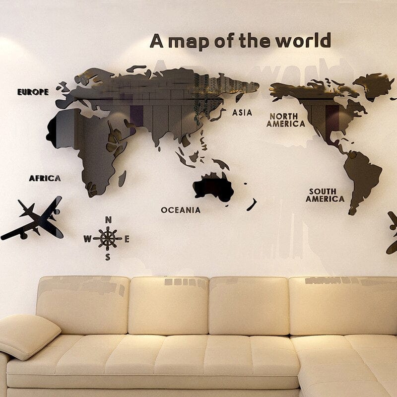 Acrylic World Map Wall Art with Compass