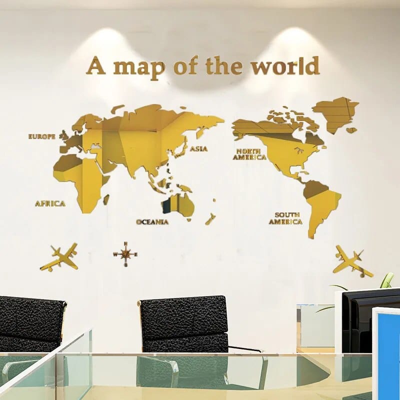 Acrylic World Map Wall Art with Compass