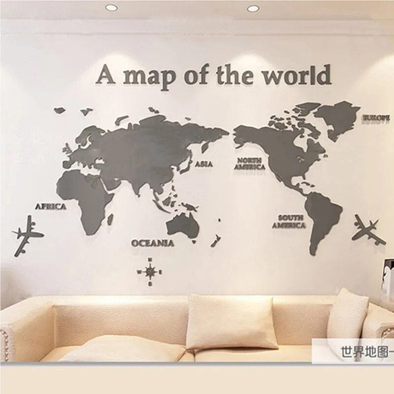 Acrylic World Map Wall Art with Compass