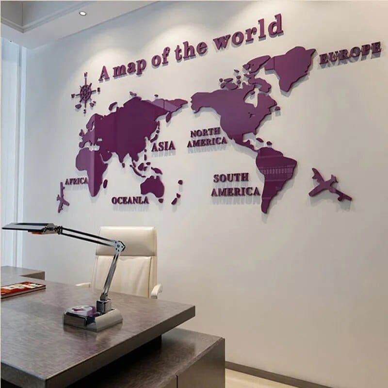 Acrylic World Map Wall Art with Compass