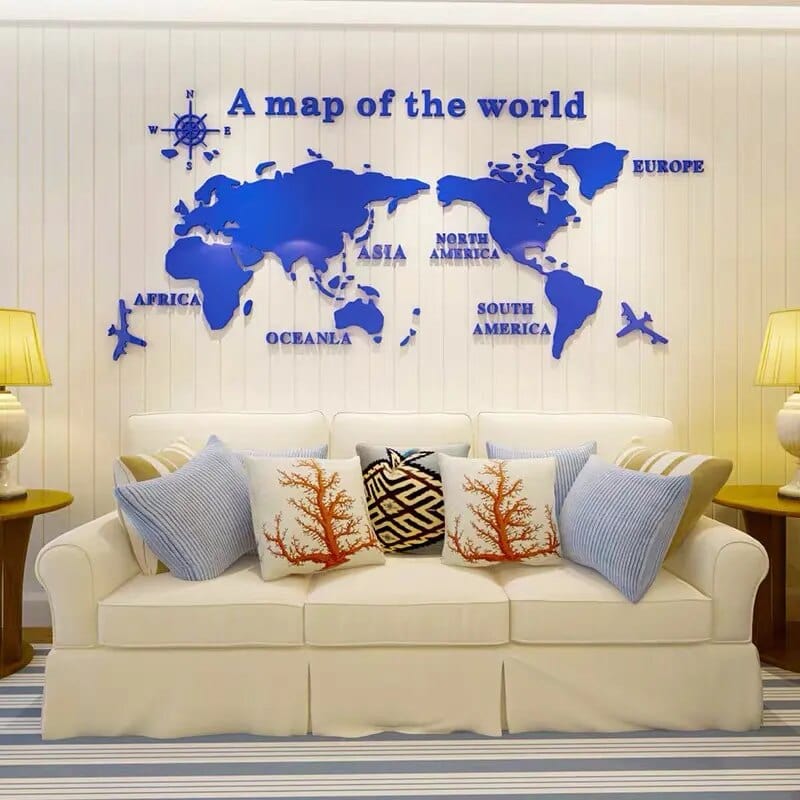 Acrylic World Map Wall Art with Compass