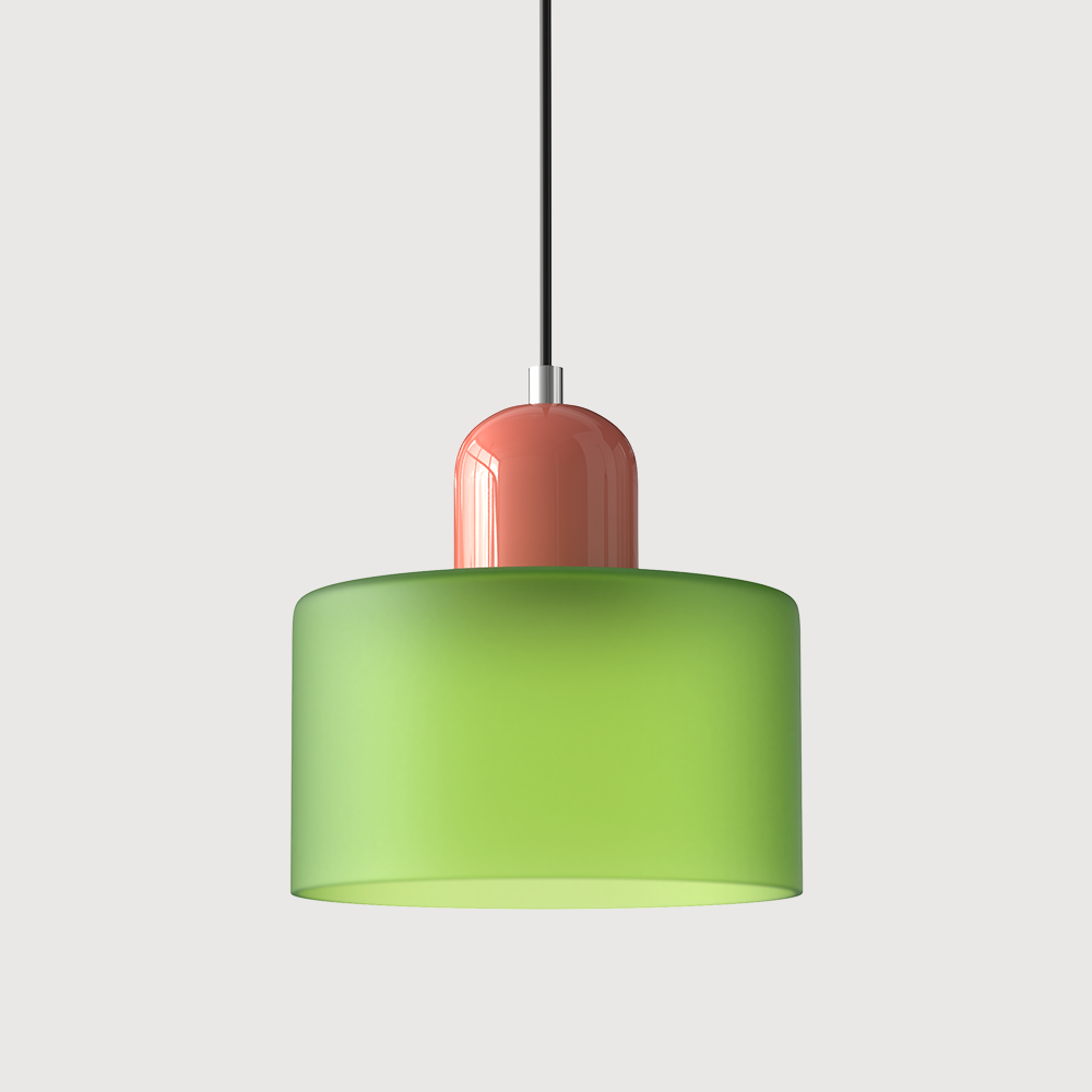 Bauhaus Glass Pendant Light with Iron Accent