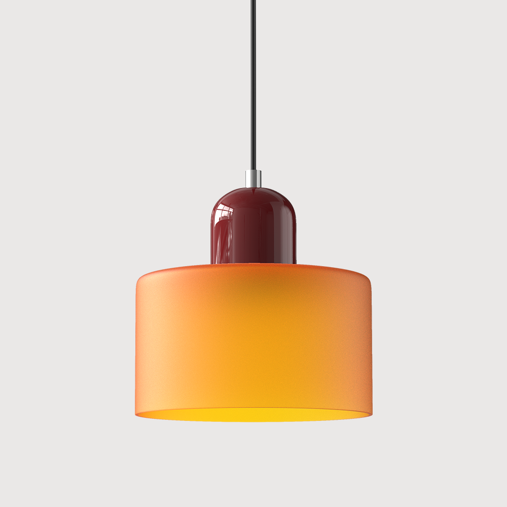 Bauhaus Glass Pendant Light with Iron Accent