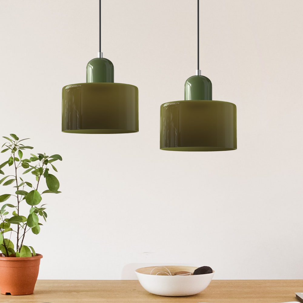 Bauhaus Glass Pendant Light with Iron Accent