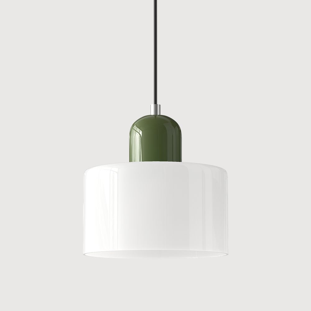 Bauhaus Glass Pendant Light with Iron Accent