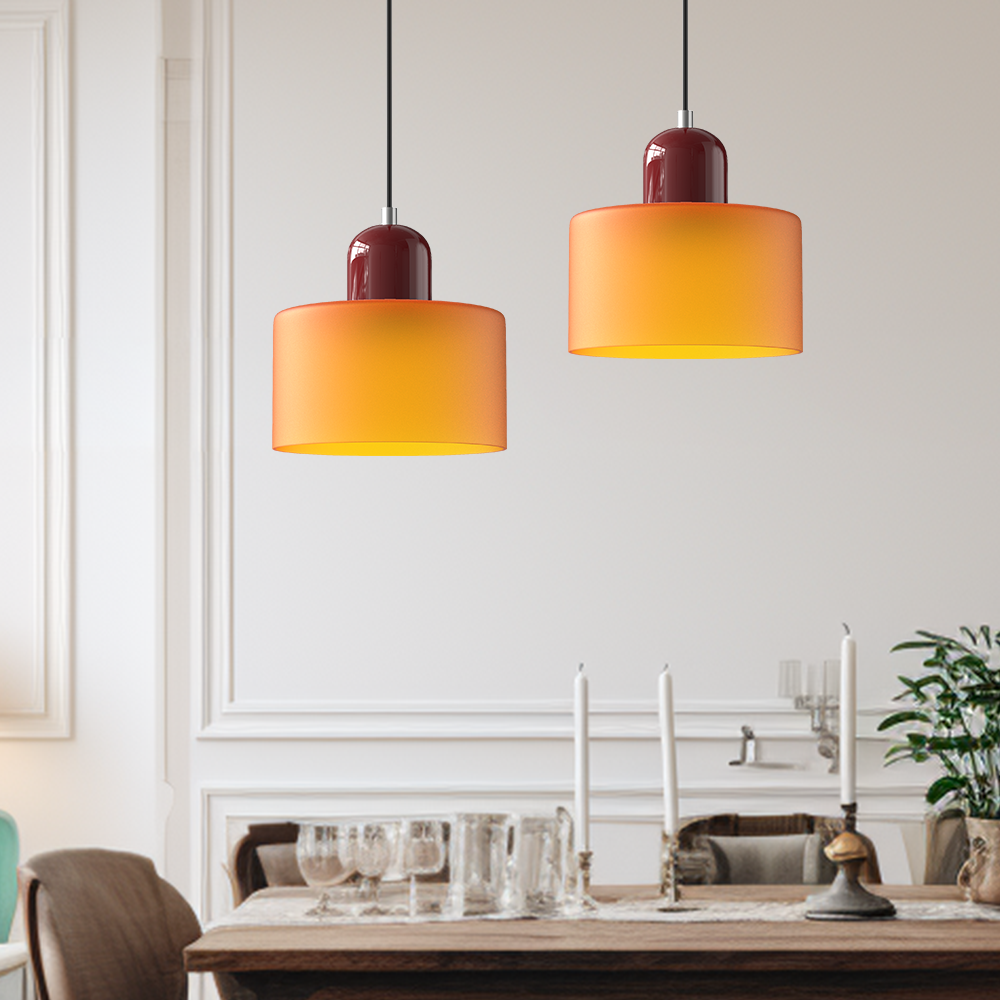 Bauhaus Glass Pendant Light with Iron Accent