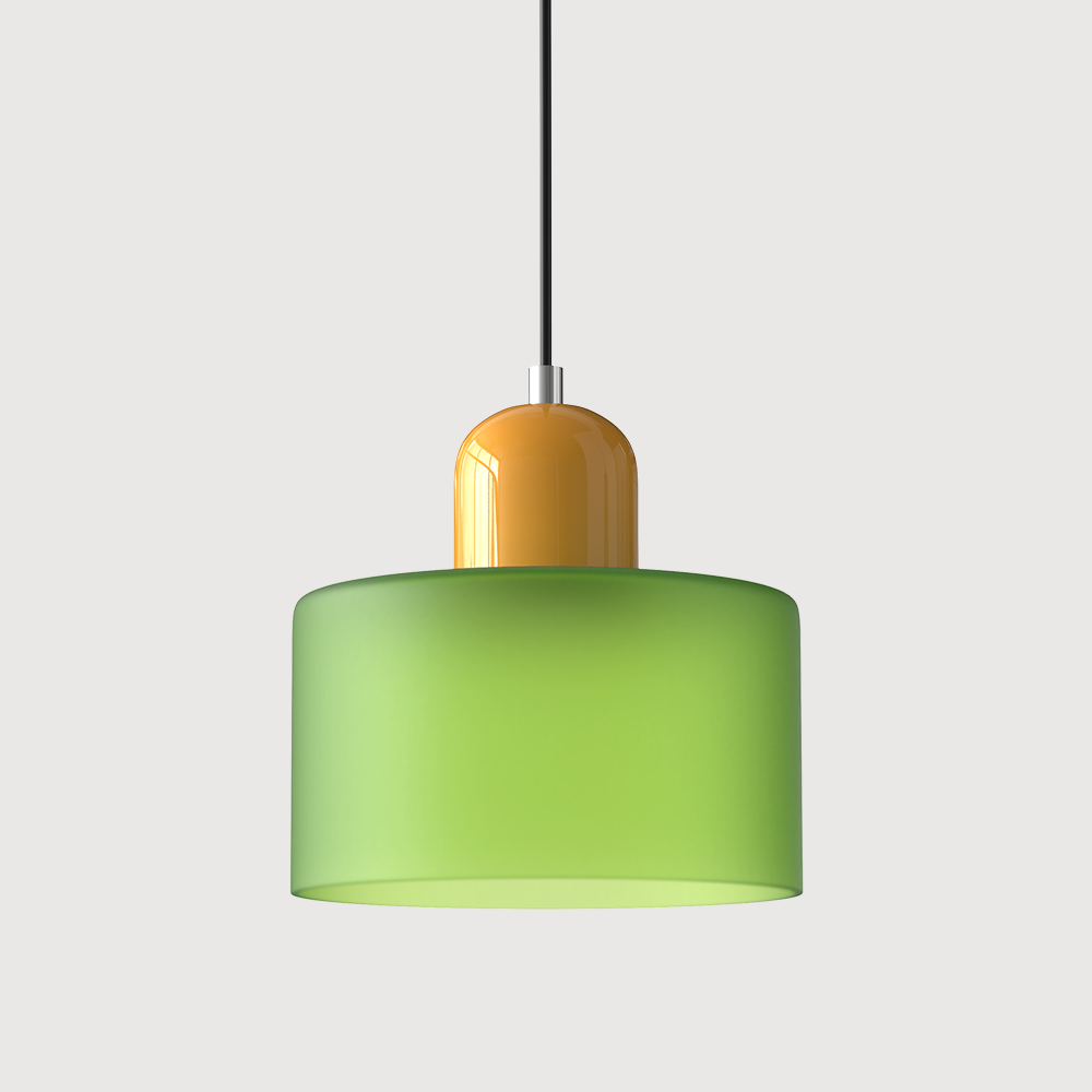 Bauhaus Glass Pendant Light with Iron Accent