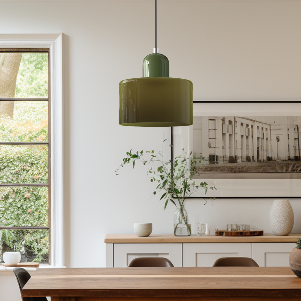 Bauhaus Glass Pendant Light with Iron Accent