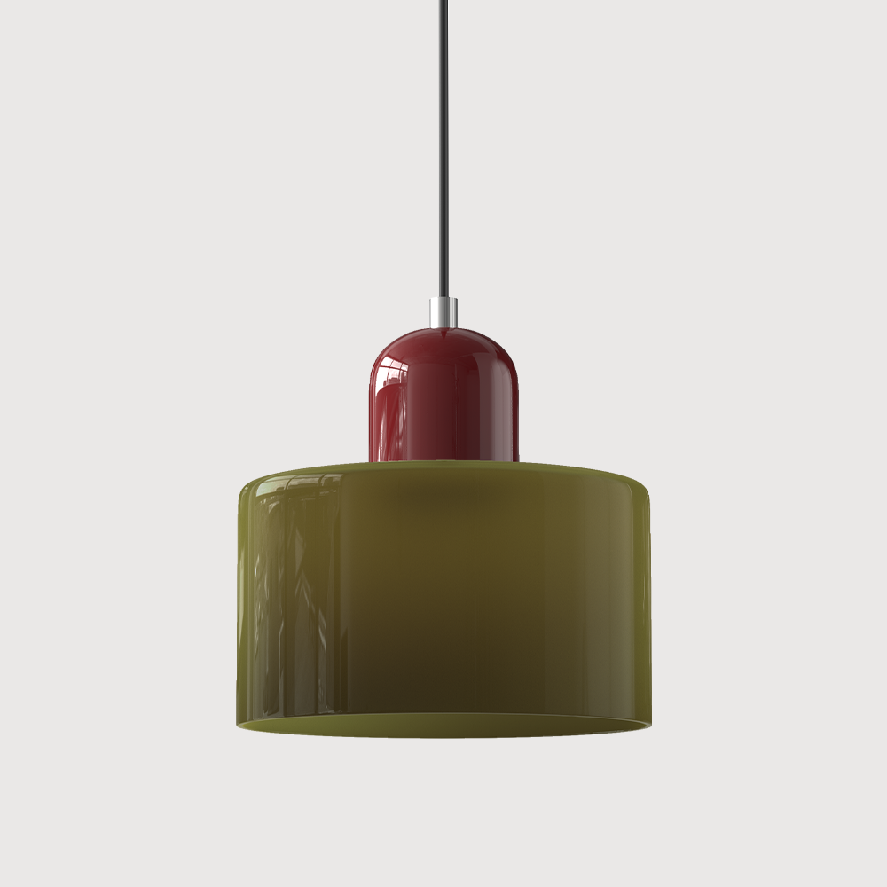 Bauhaus Glass Pendant Light with Iron Accent