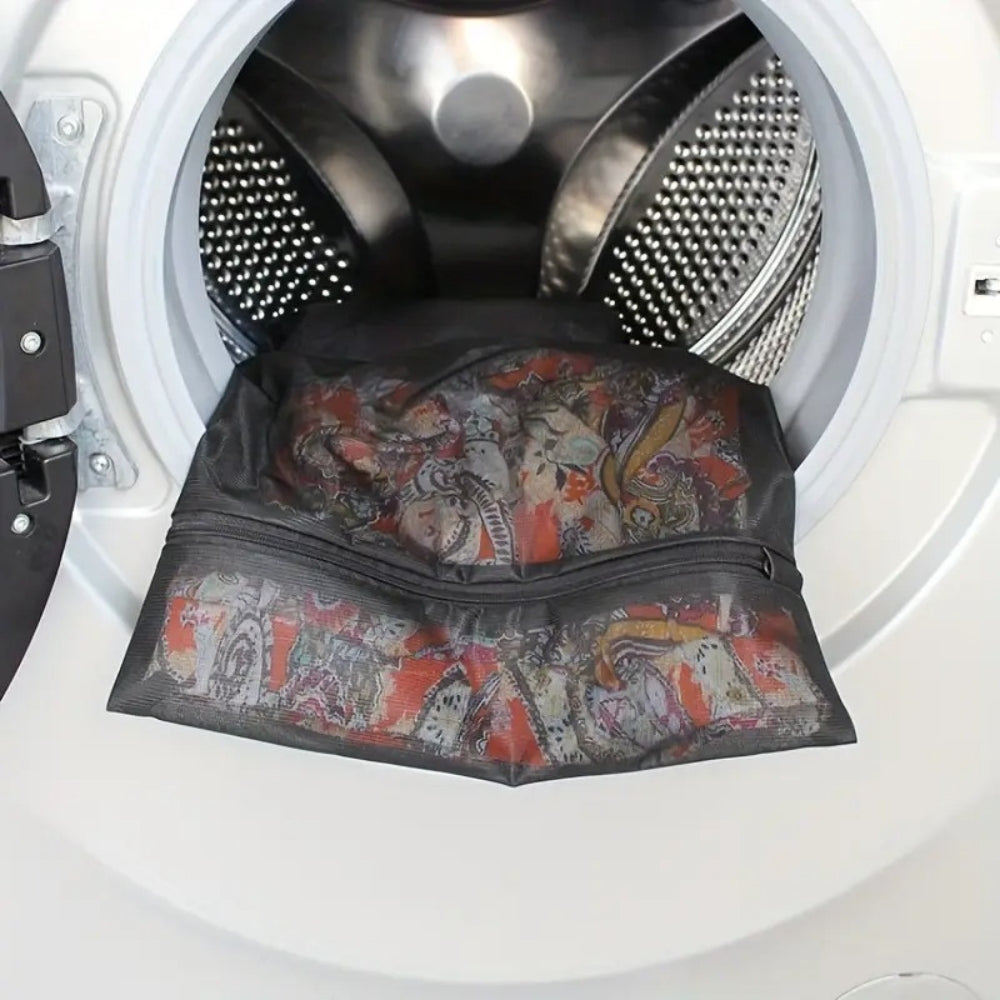 Black Mesh Laundry Bag with Zipper Closure