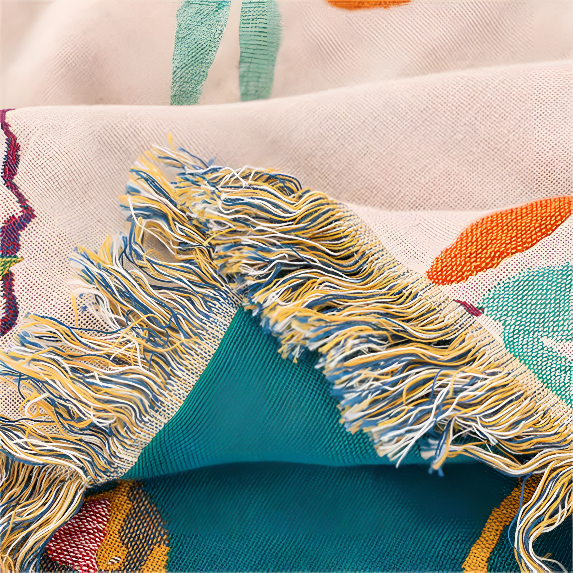Boho Cotton Throw Blanket with Birds
