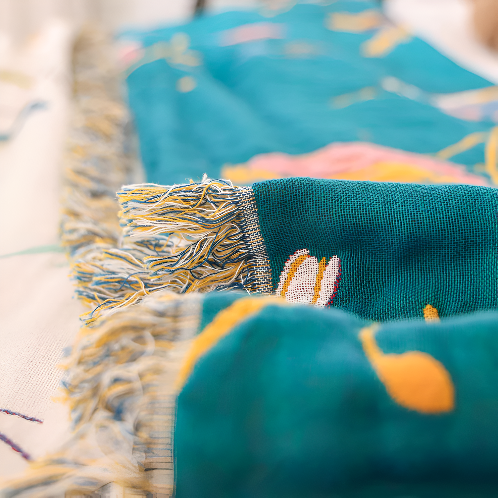 Boho Cotton Throw Blanket with Birds