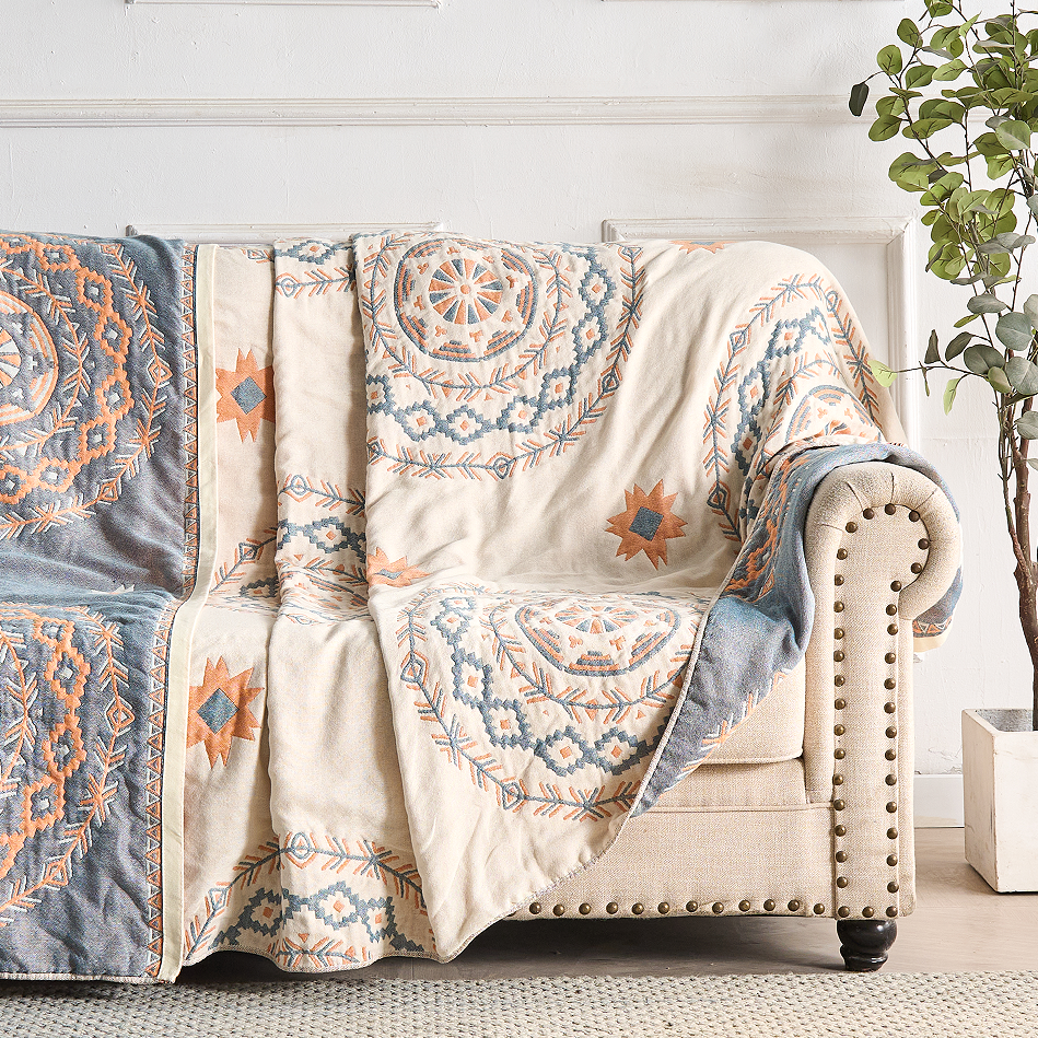 Boho Cotton Throw Blanket with Medallion