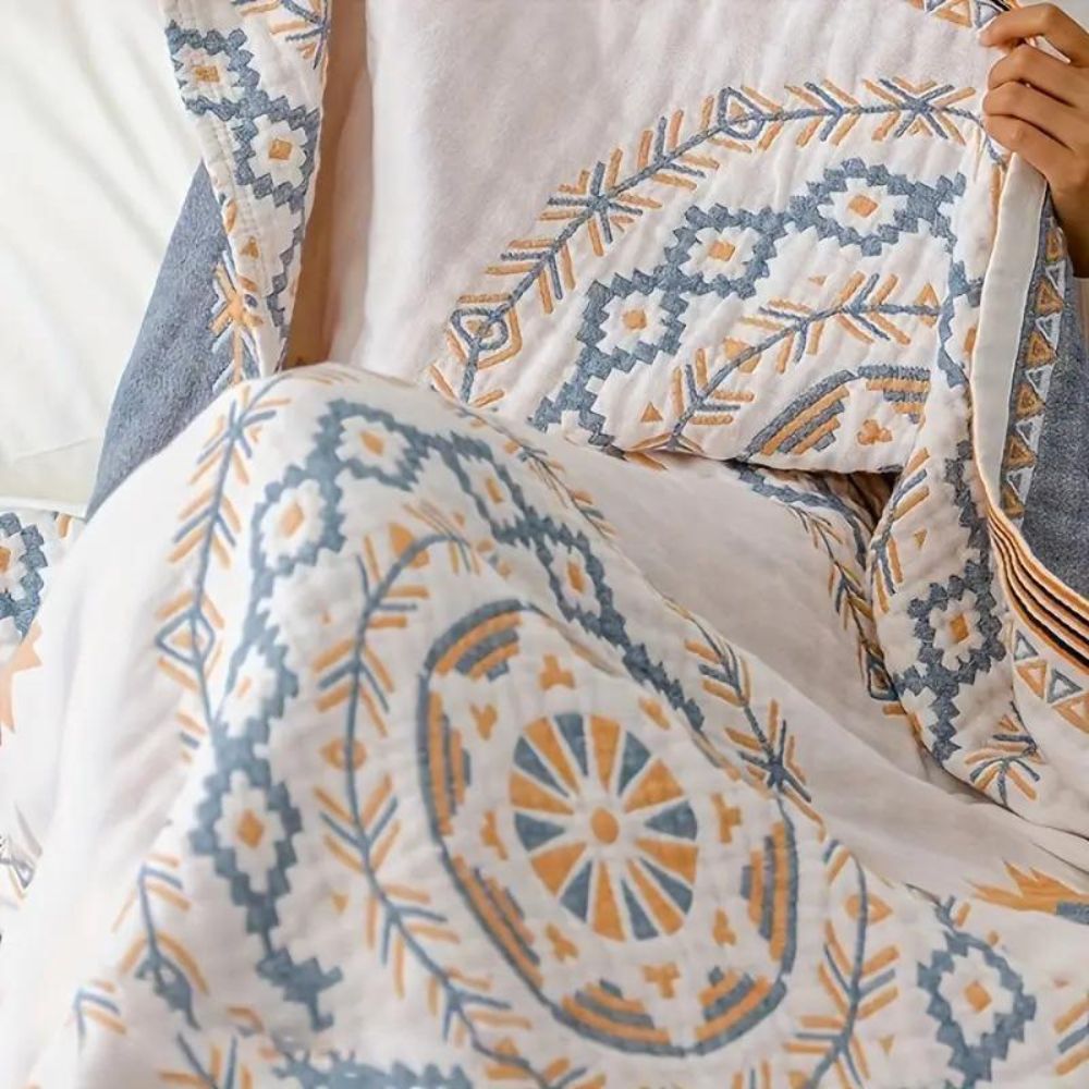 Boho Cotton Throw Blanket with Medallion