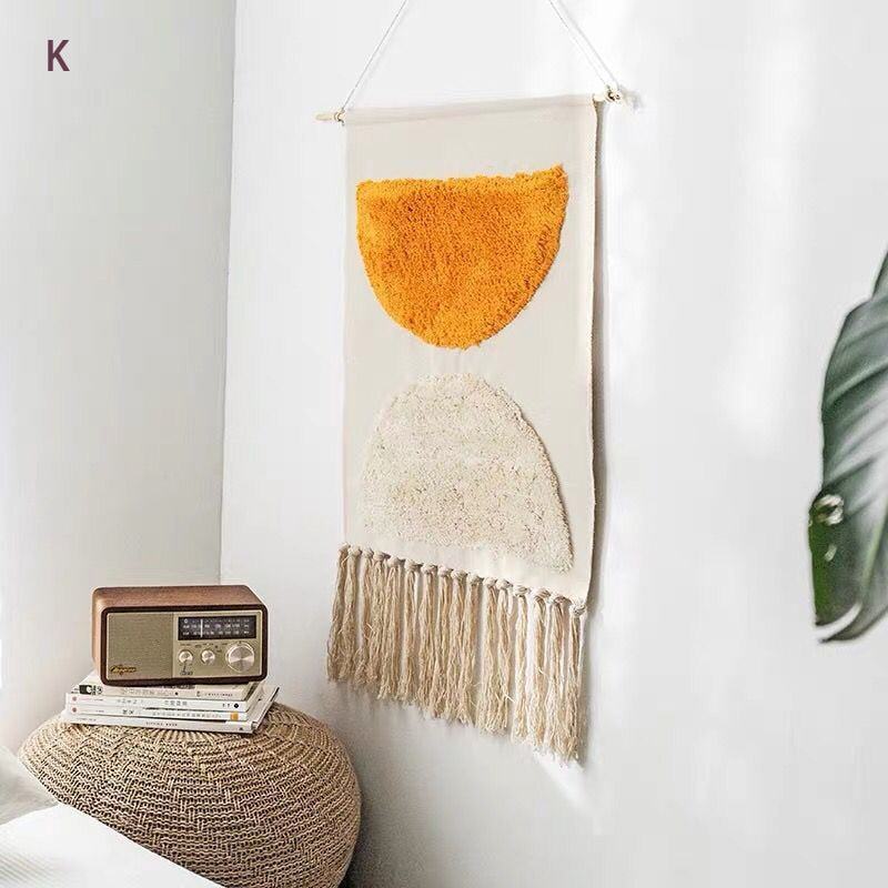 Boho Geometric Wall Tapestry with Tassels