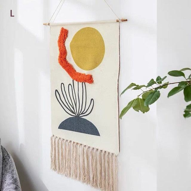 Boho Geometric Wall Tapestry with Tassels