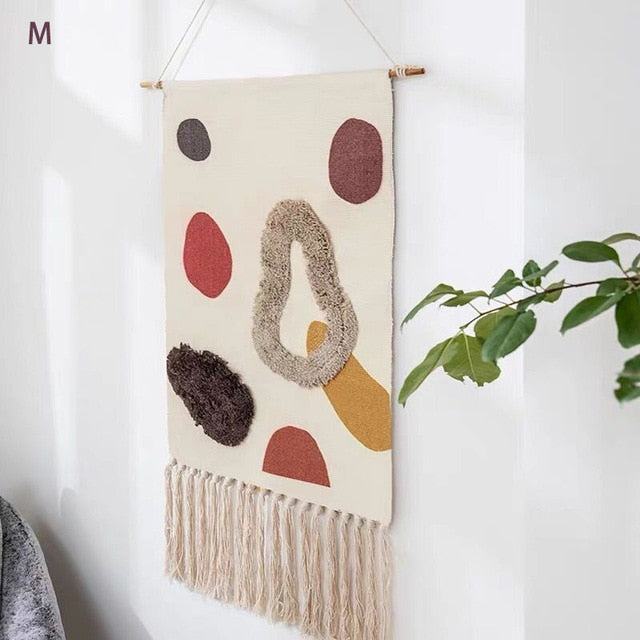 Boho Geometric Wall Tapestry with Tassels