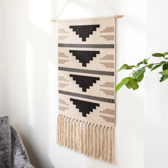 Boho Geometric Wall Tapestry with Tassels