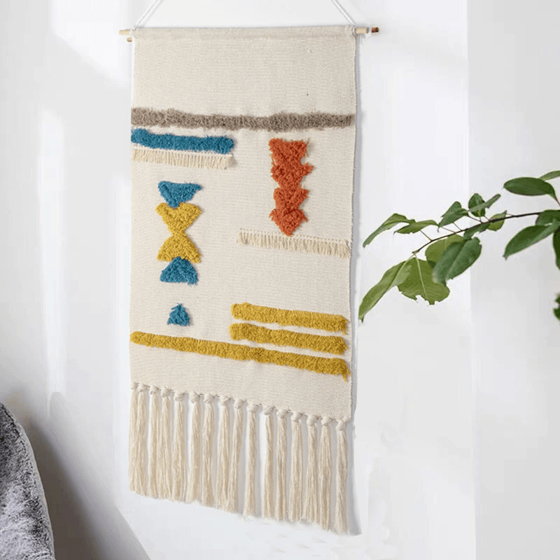 Boho Geometric Wall Tapestry with Tassels