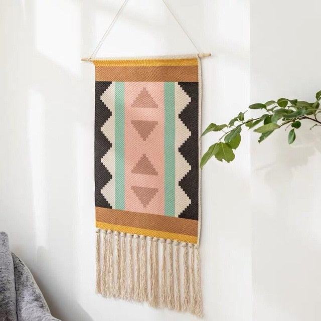 Boho Geometric Wall Tapestry with Tassels