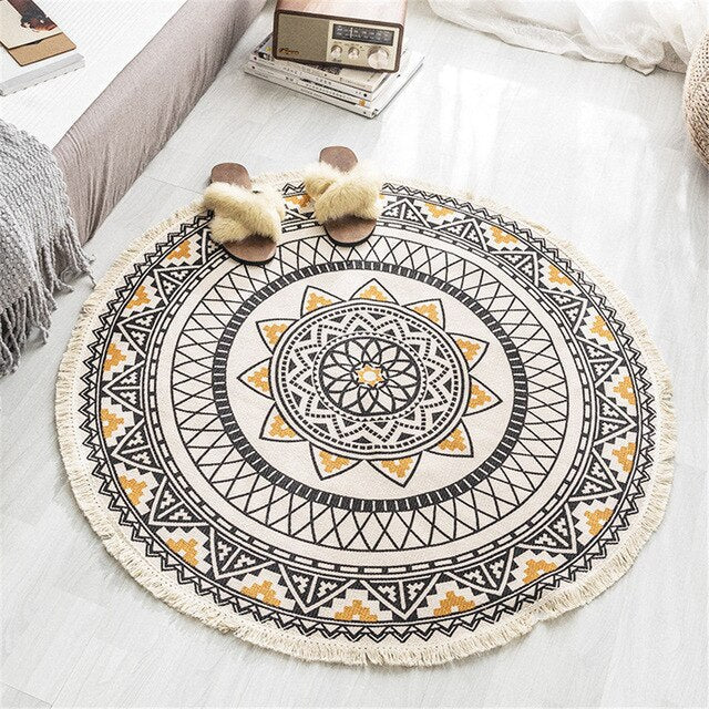 Boho Mandala Rug with Decorative Tassels