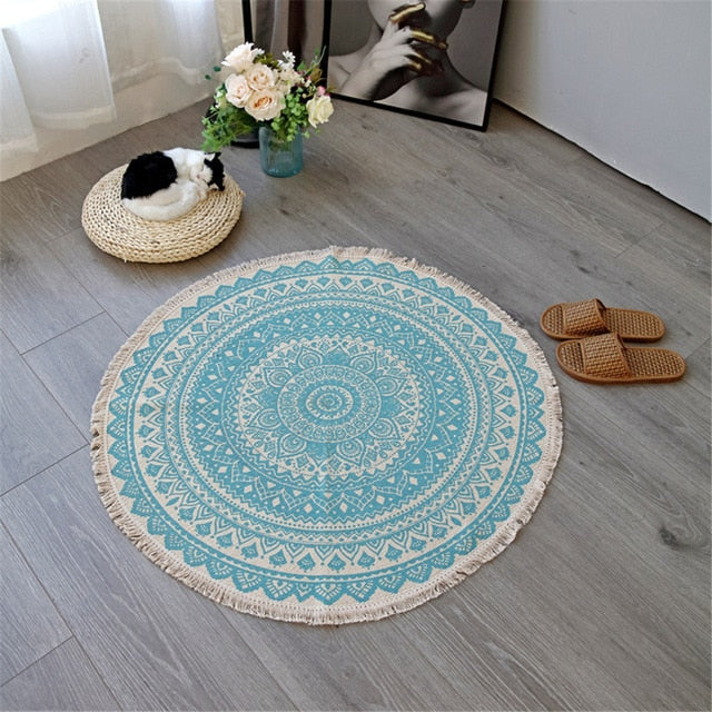 Boho Mandala Rug with Decorative Tassels