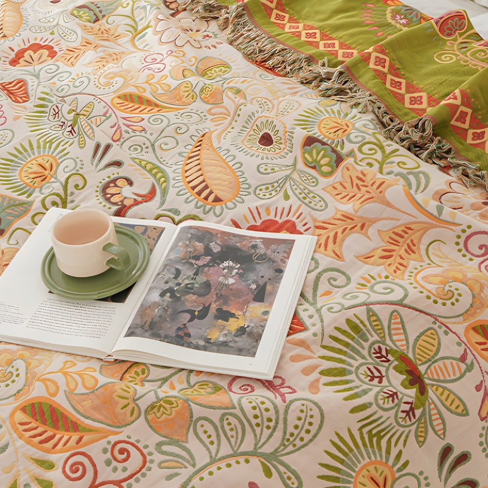 Boho Reversible Throw Blanket with Tassels