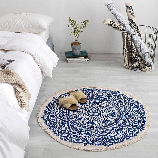 Boho Round Rug with Moroccan Tassels