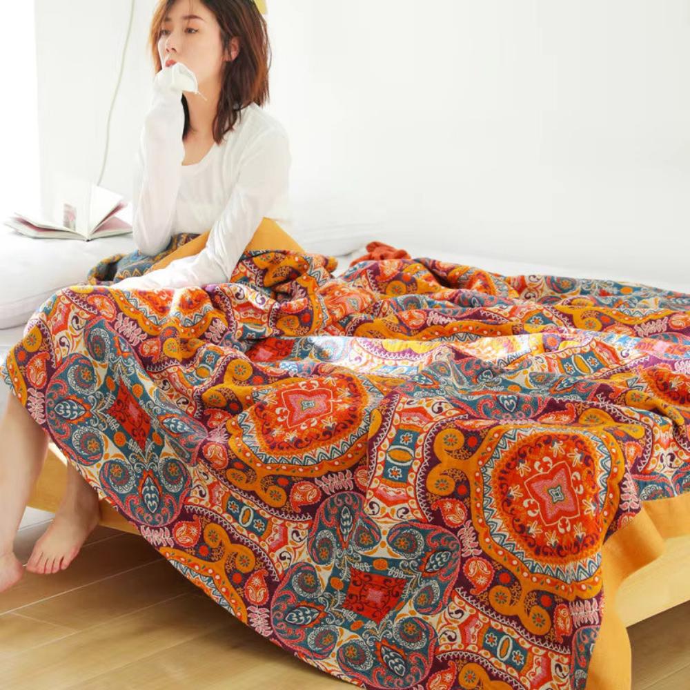 Boho Throw Blanket with Paisley Pattern