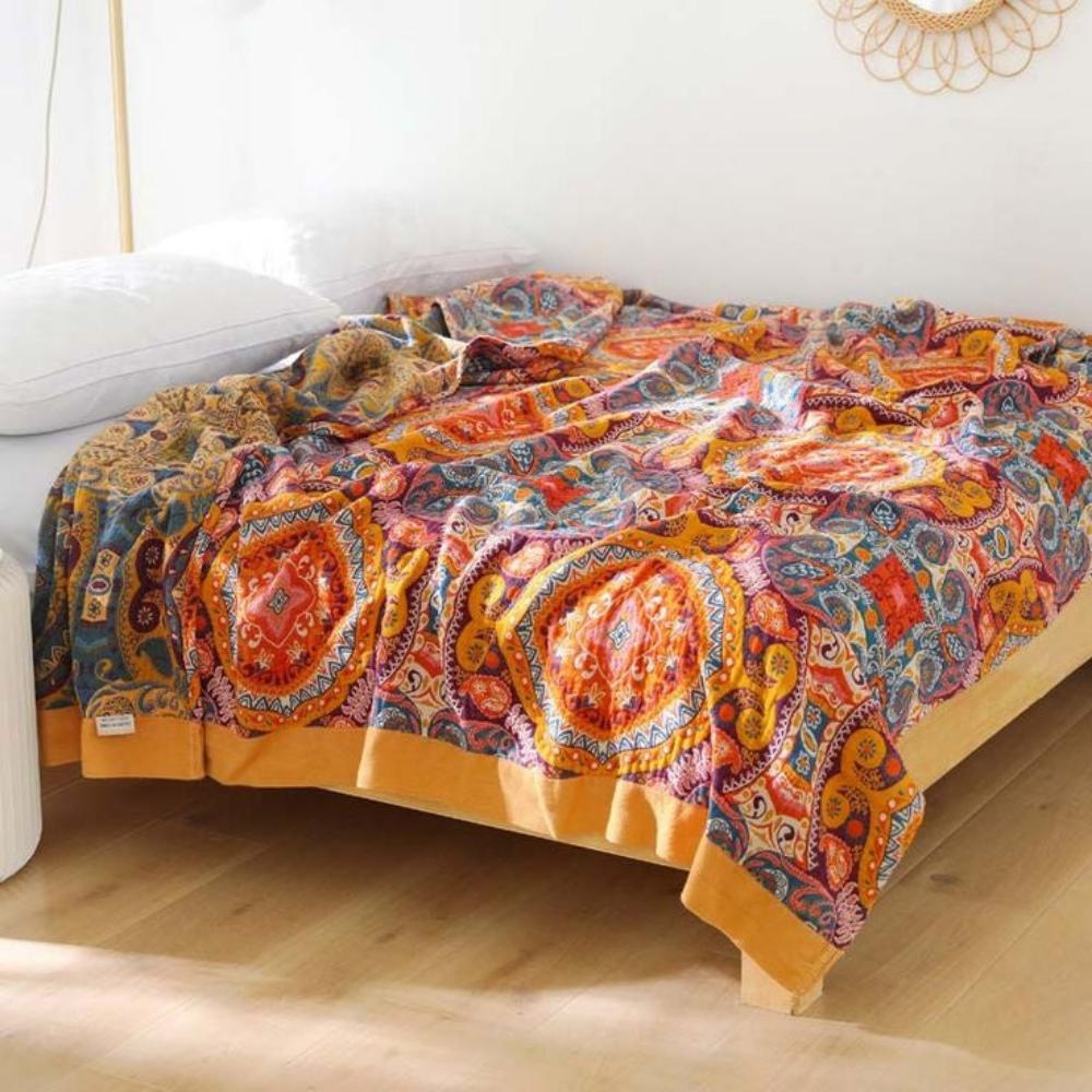 Boho Throw Blanket with Paisley Pattern
