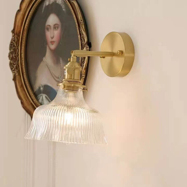 Brass Glass Flower Wall Light with Arm Mount