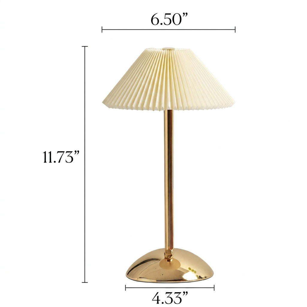 Brass Table Lamp with Pleated Shade Design
