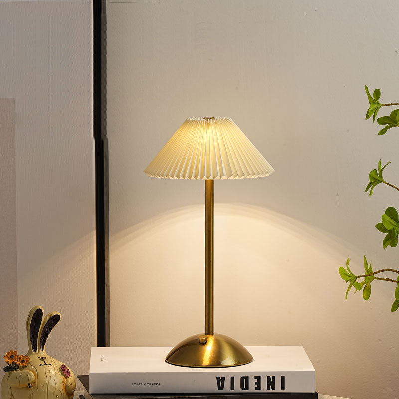 Brass Table Lamp with Pleated Shade Design