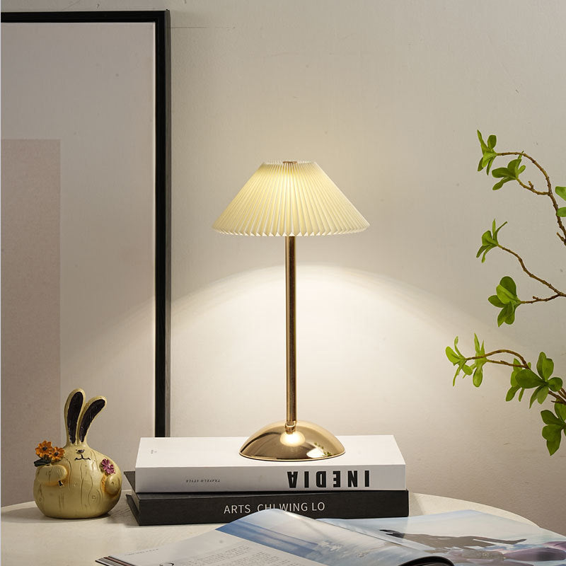 Brass Table Lamp with Pleated Shade Design